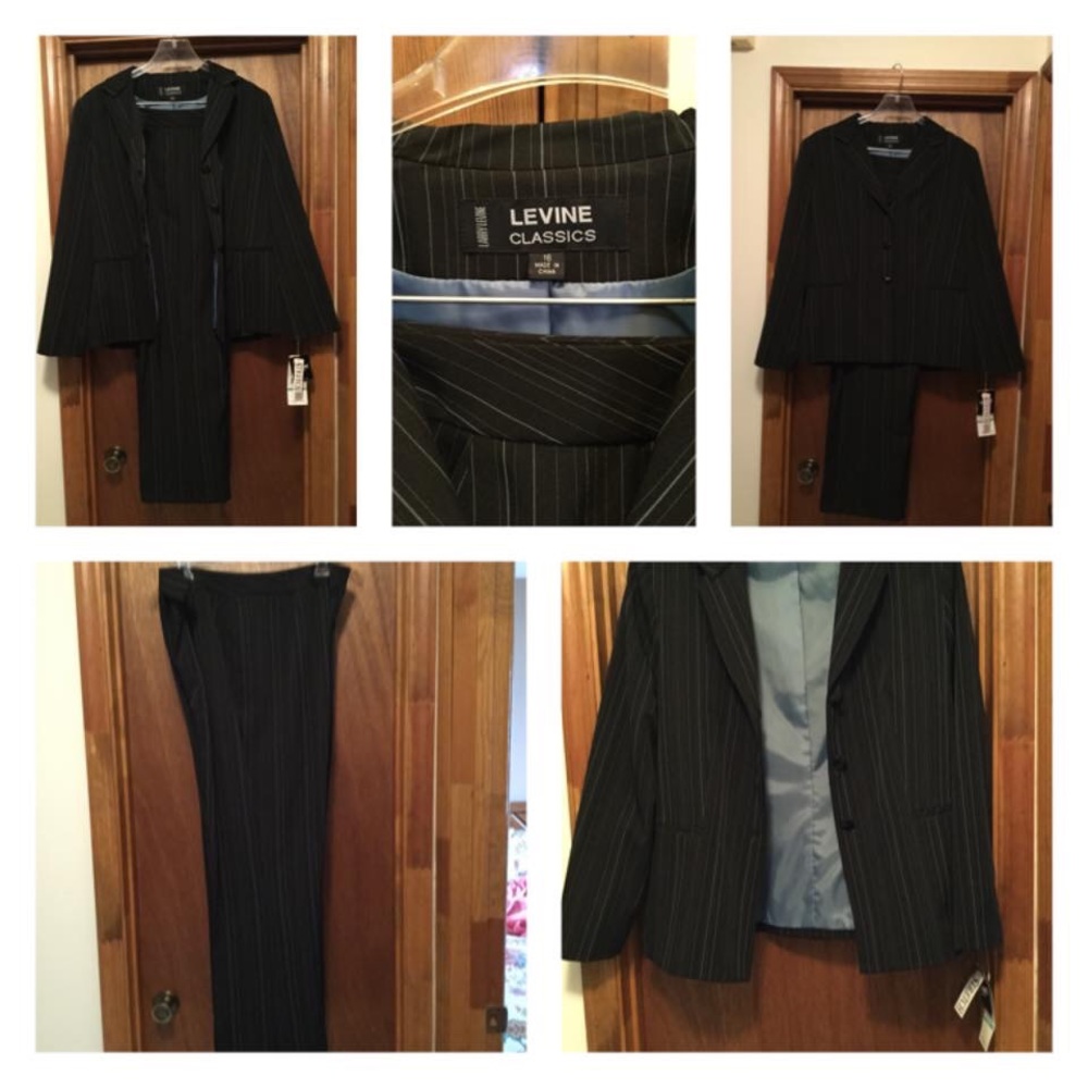 Larry Levine 2 Piece Black/Blue Pant Suit Size 16